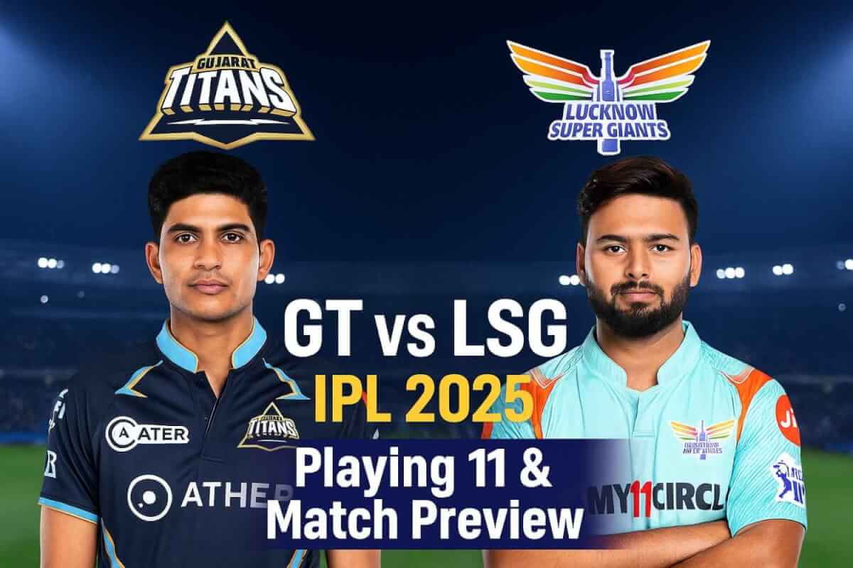 GT vs LSG IPL 2025 thumbnail featuring Shubman Gill and Rishabh Pant with team logos and match preview text for Gujarat Titans vs Lucknow Super Giants