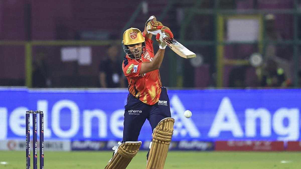 Punjab Kings batsman plays a shot during the PBKS vs RCB IPL 2025 Qualifier match at New PCA Stadium, Chandigarh