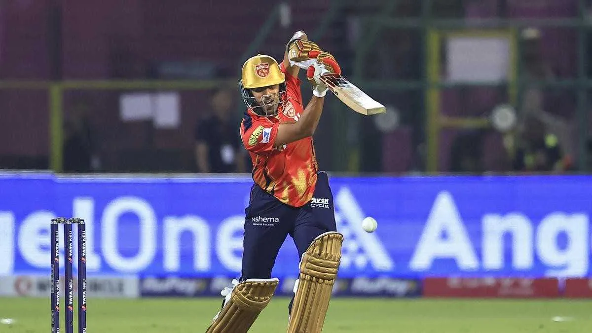 Punjab Kings batsman plays a shot during the PBKS vs RCB IPL 2025 Qualifier match at New PCA Stadium, Chandigarh