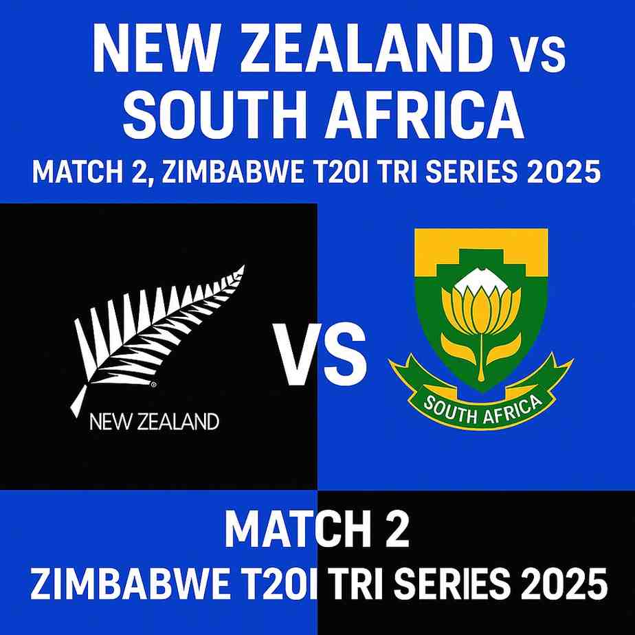 New Zealand vs South Africa Match 2 thumbnail featuring team logos and tri-series title